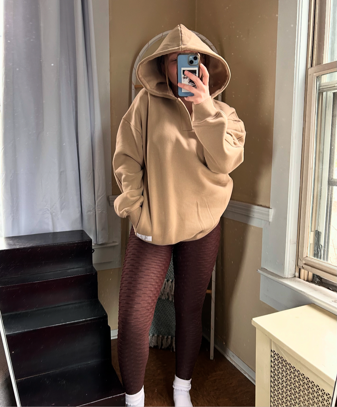 MHClub Essential V-Neck Hoodie in Latte
