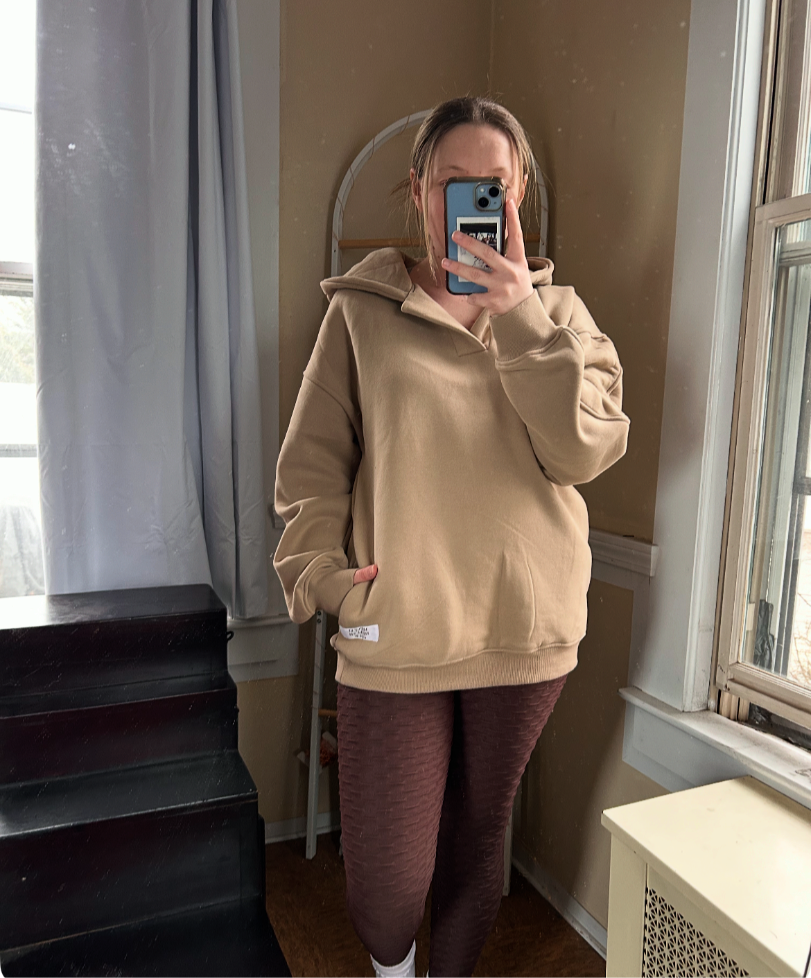 MHClub Essential V-Neck Hoodie in Latte