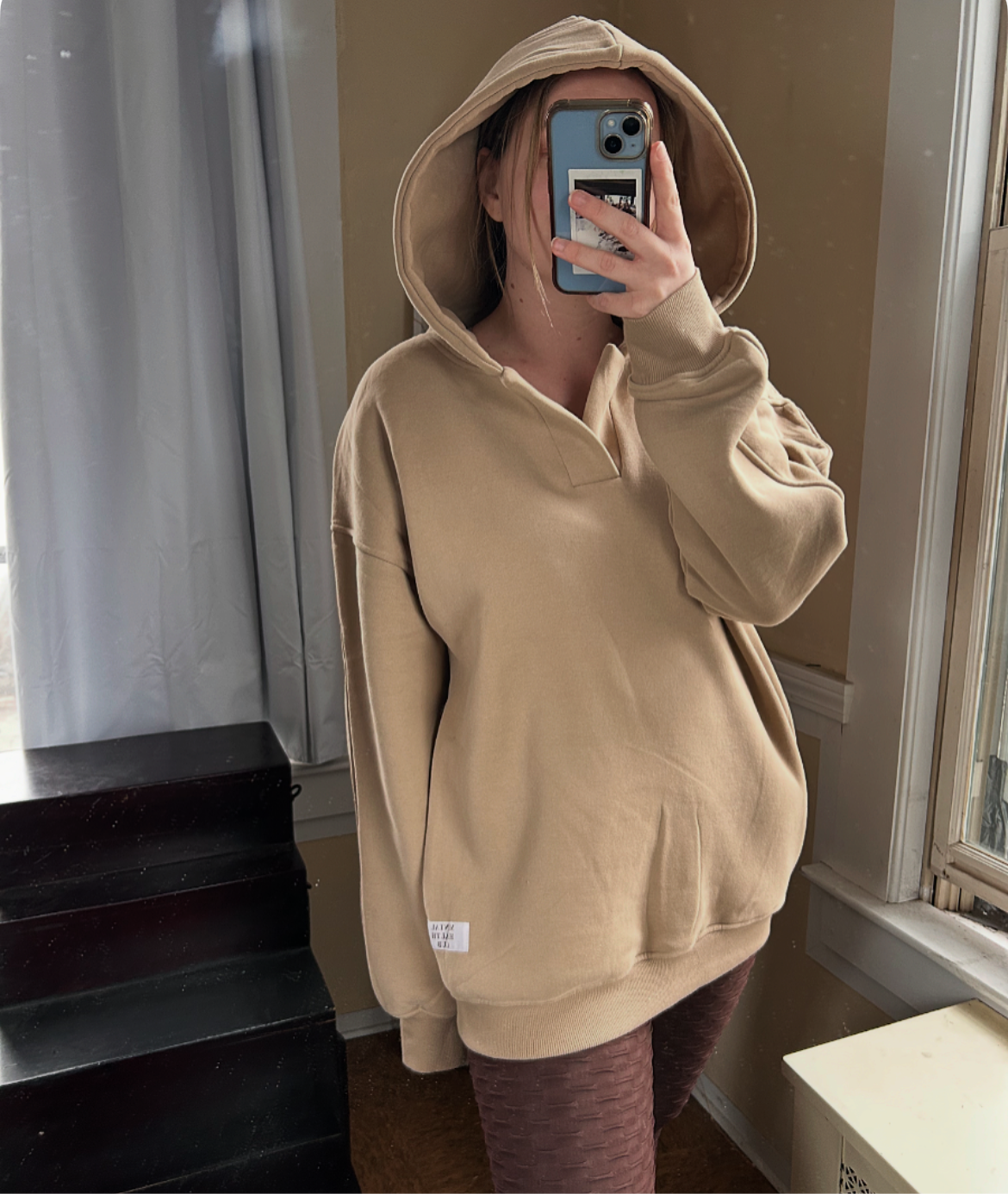 MHClub Essential V-Neck Hoodie in Latte