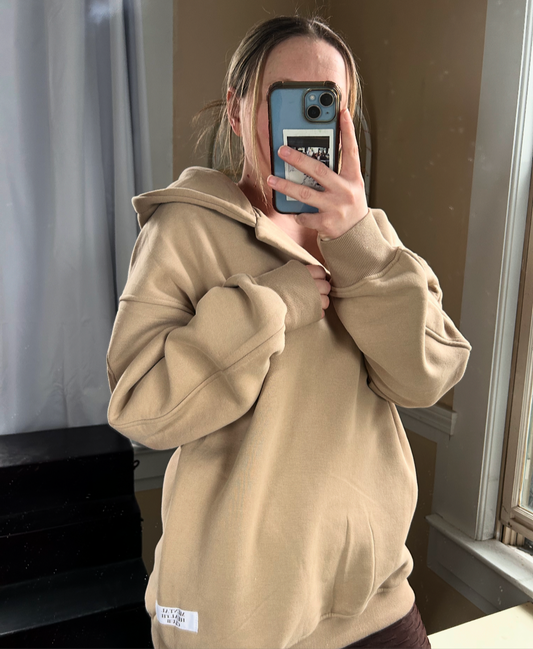 MHClub Essential V-Neck Hoodie in Latte